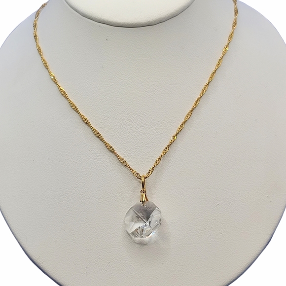 NEW Gold Diamond Cut Crystal Necklace 18" - Picture 3 of 8